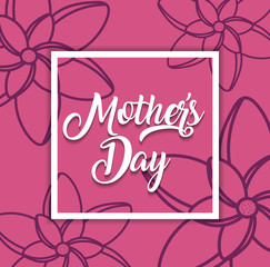 Mothers day design with decorative square frame over floral bavkground, colorful design. vector illustration