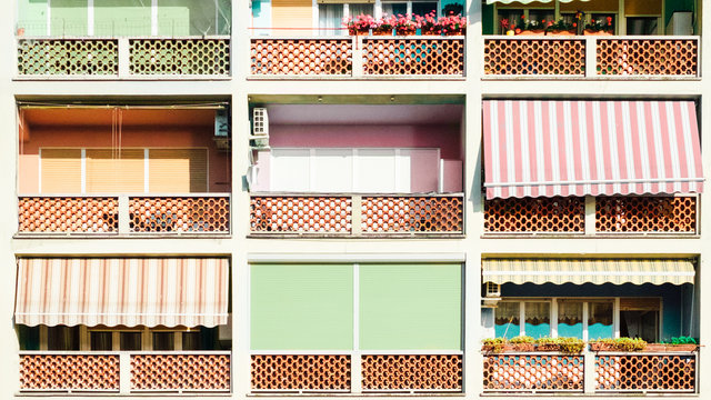 Pastel Building With Colorful BalconiesPastel and retro building with various colorful balconies.