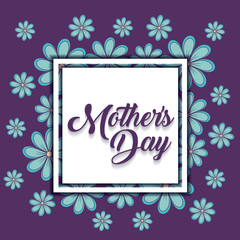 Mothers day design with beautiful flowers around decorative square frame over purple background, colorful design. vector illustration