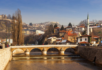 View of the Latin Bridge in Sarajevo