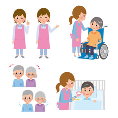 介護士　高齢者　イラスト　セット
