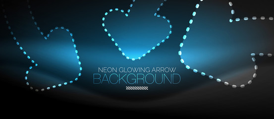 Neon techno arrow, digital abstract background