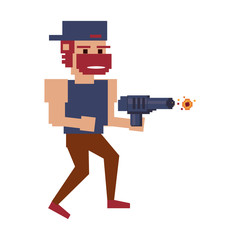 Pixelated ganster with handgun vector illustration graphic design