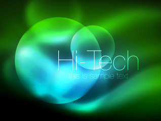 Blurred neon glowing circle, hi-tech modern bubble template, techno glowing glass round shapes or spheres. Geometric abstract background