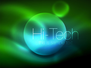 Blurred neon glowing circle, hi-tech modern bubble template, techno glowing glass round shapes or spheres. Geometric abstract background