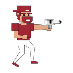 Pixelated ganster with handgun vector illustration graphic design