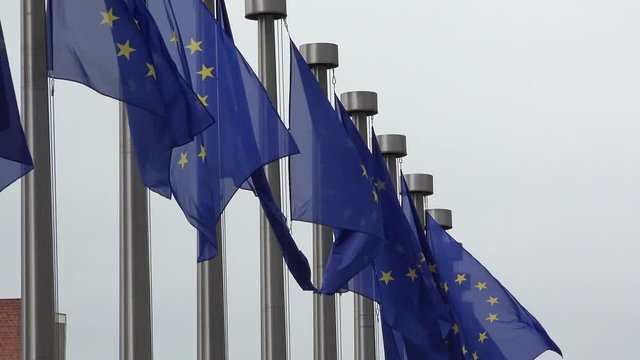 Flags in front of European Commission