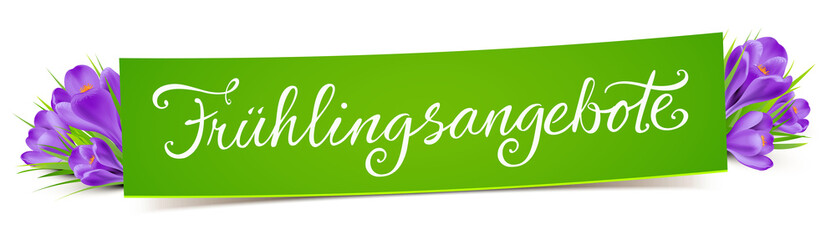 Frühlingsangebote - Banner mit Kalligraphie und Krokusse