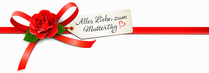 Schleife rot mit Rosen Dekoration und Etikett - Alles Liebe zum Muttertag 