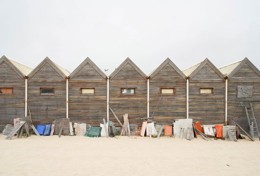 View of beach huts on the seashore