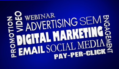 Digital Marketing Advertising Email Video Webinar Collage 3d Illustration