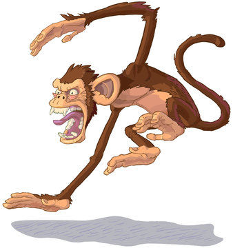 Vector Cartoon Angry Jumping Monkey Illustration