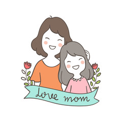 Draw vector illustration design mom and kid for mother day Doodle style