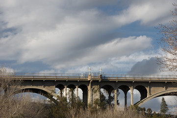 The Colorado Street Bridge in Pasadena, California, built in 1913. The bridge is on the National Register of Historic Places, and has been designated a National Historic Civil Engineering Landmark.