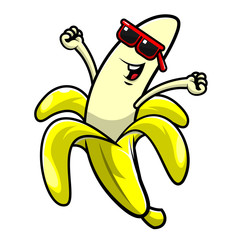 Banana Cartoon Character using sunglasses wake up at summer vector