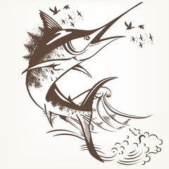 Fashion stylish artistic fish logotype