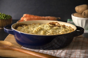 Cottage or Shephards Pie topped with Piped Mashed Potatoes