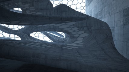 Abstract white and concrete parametric interior  with window. 3D illustration and rendering.