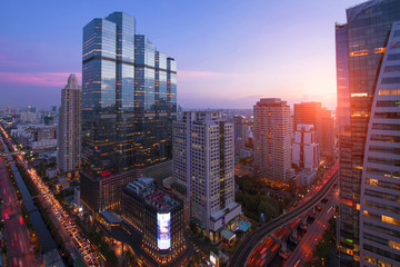 Fototapeta na wymiar Modern city business district in Bangkok.