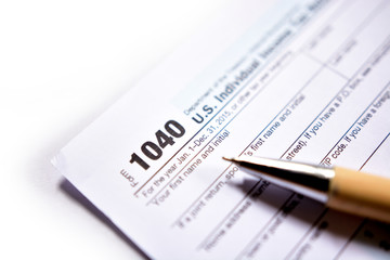 American tax form 1040 on white background. Fill-up American tax form.