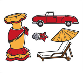 Cuba traditional bright national symbols isolated illustrations set