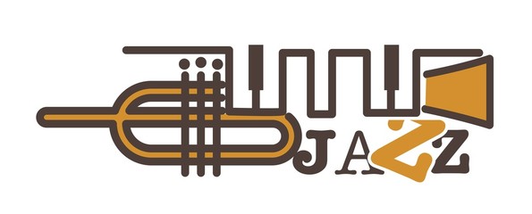 Jazz promotional emblem with abstract golden pipe and keys
