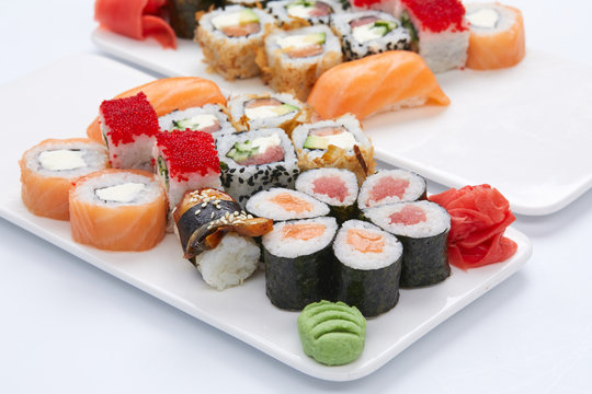 sushi set on the white background