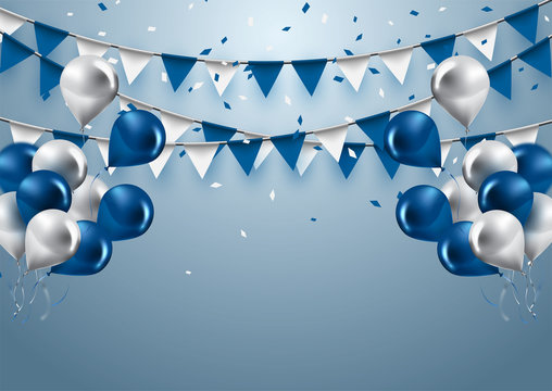 celebration background with garland flag,balloons and confetti in party and enjoyment concept.Vector eps10.