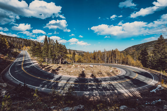 Hairpin Turn At Autumn In Colorado, USA.