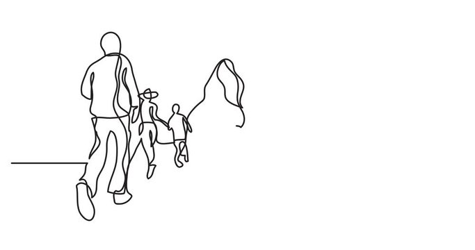 Animation of one line drawing of happy people jumping