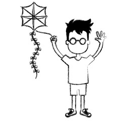 happy little boy flying kite character