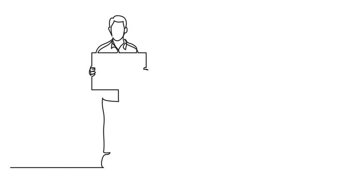 Animation of one line drawing of man holding blank sign
