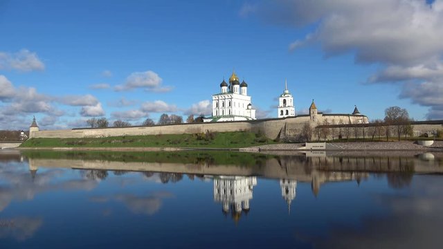 View on the Pskov Kremlin, sunny october day. Pskov, Russia