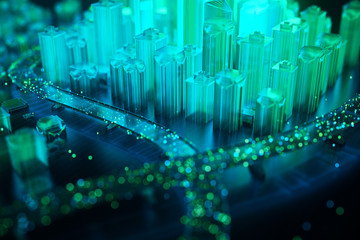 Internet of Things. Futuristic technology background,Cyberspace game city.3d rendering