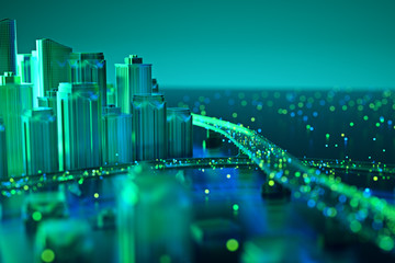 Internet of Things. Futuristic technology background,Cyberspace game city.3d rendering