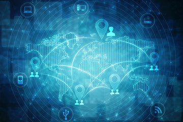 2d rendering Red map pointer with world map