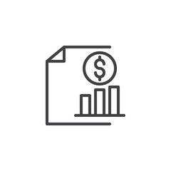 Dollar coin with growing graph outline icon. linear style sign for mobile concept and web design. Sales analytics simple line vector icon. Symbol, logo illustration. Pixel perfect vector graphics