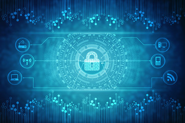 2d illustration Safety concept: Closed Padlock on digital background