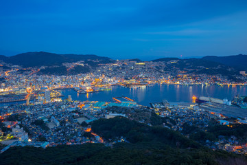 Fototapeta premium View of Nagasaki city skyline from Mount Inasa at night in Japan