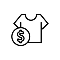 T-shirt price outlined vector icon, T-shirt cost outlined symbol. Simple, modern flat vector illustration for mobile app, website or desktop app