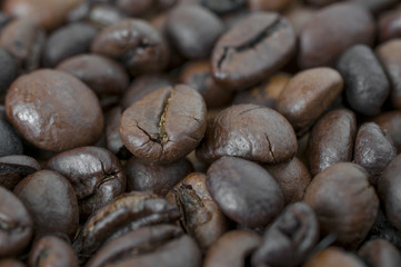 Roasted coffee beans macro shot