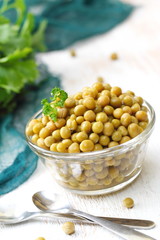 Canned Green Peas in a bowl