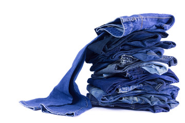 jeans stacked isolated on white background.