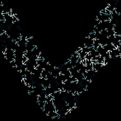 Pretty summer background with anchors. Anchor In Cartoon Free Style. Pattern Art Illustration Vector