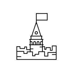 medieval castle outlined vector icon.