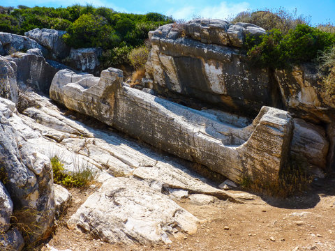 Kouros statue near Apollonas village in Naxos island, Cyclades, Greece
