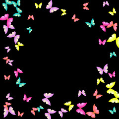 Summer Background with Colorful Butterflies. Simple Feminine Pattern for Card, Invitation, Print. Trendy Decoration with Beautiful Butterfly Silhouettes. Vector Background with Moth