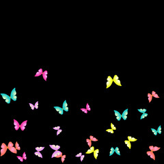 Summer Background with Colorful Butterflies. Simple Feminine Pattern for Card, Invitation, Print. Trendy Decoration with Beautiful Butterfly Silhouettes. Vector Background with Moth