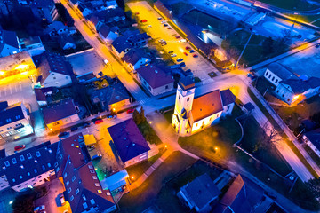 Town of Krizevci church and square aerial night view