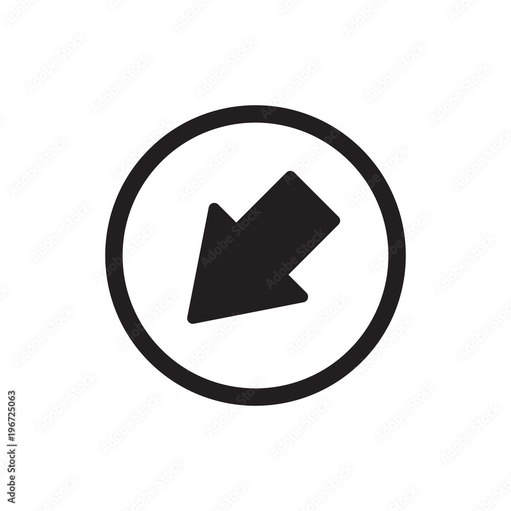 Poster circular diagonal arrow left filled vector icon. modern simple isolated sign. pixel perfect vector i
